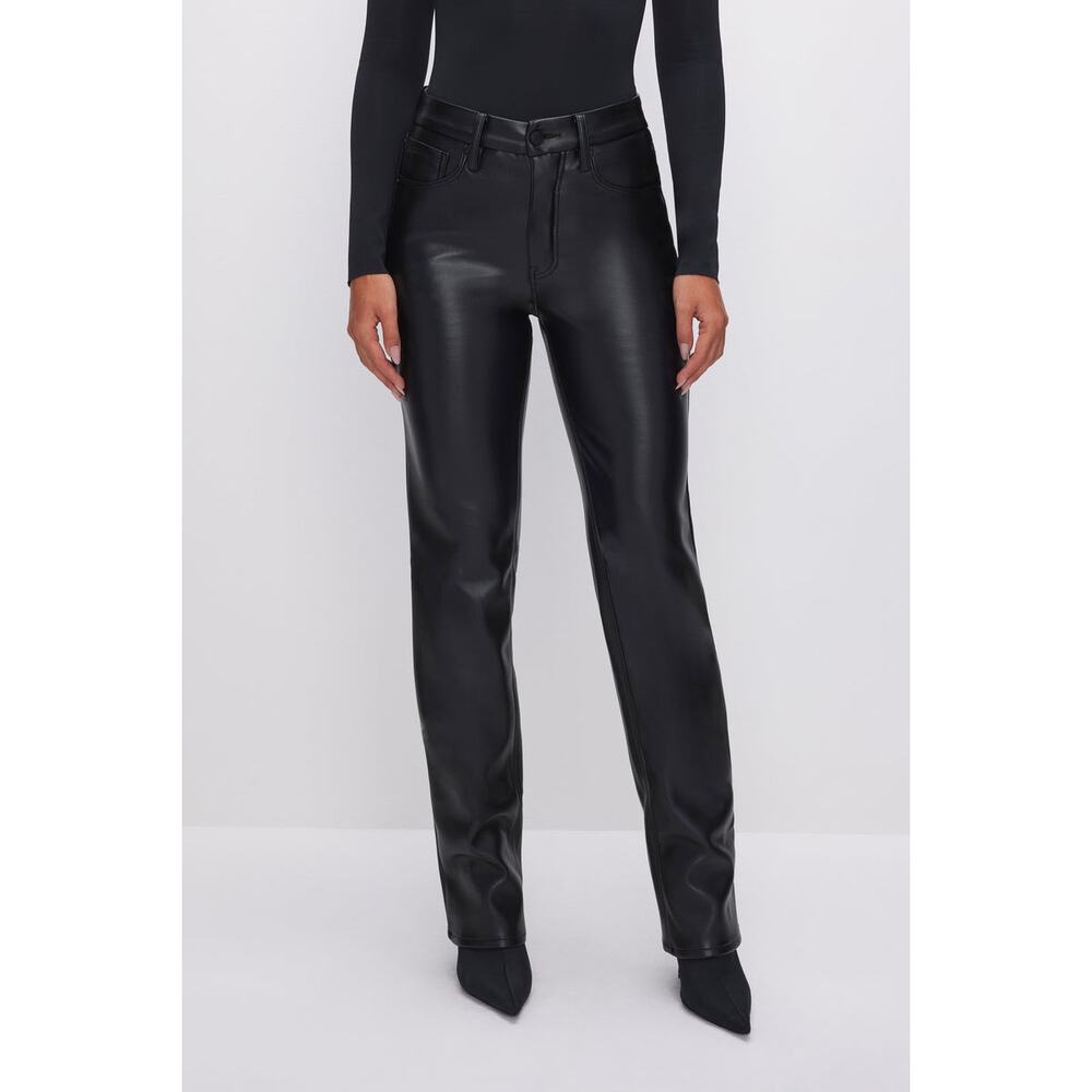 NEW Good American Good Icon Faux Leather‎ Straight Leg High Rise Pants Black 15